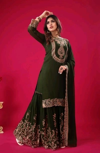 Amazing Yellow Color Faux Georgette With Embroidery Sequence Thread Work Salwar Suit
 - Thatch Green, M