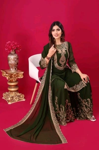 Amazing Yellow Color Faux Georgette With Embroidery Sequence Thread Work Salwar Suit
 - Thatch Green, M