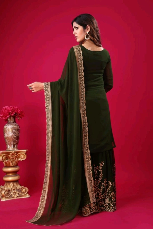 Amazing Yellow Color Faux Georgette With Embroidery Sequence Thread Work Salwar Suit
 - Thatch Green, M