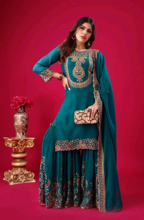Amazing Yellow Color Faux Georgette With Embroidery Sequence Thread Work Salwar Suit
 - Mosque, M