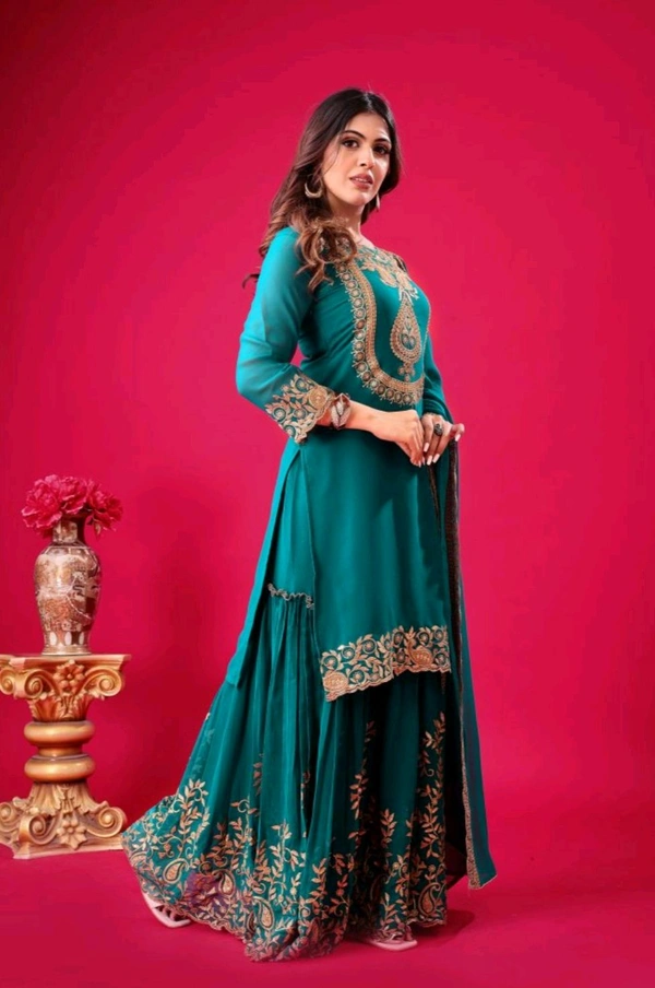 Amazing Yellow Color Faux Georgette With Embroidery Sequence Thread Work Salwar Suit
 - Mosque, M