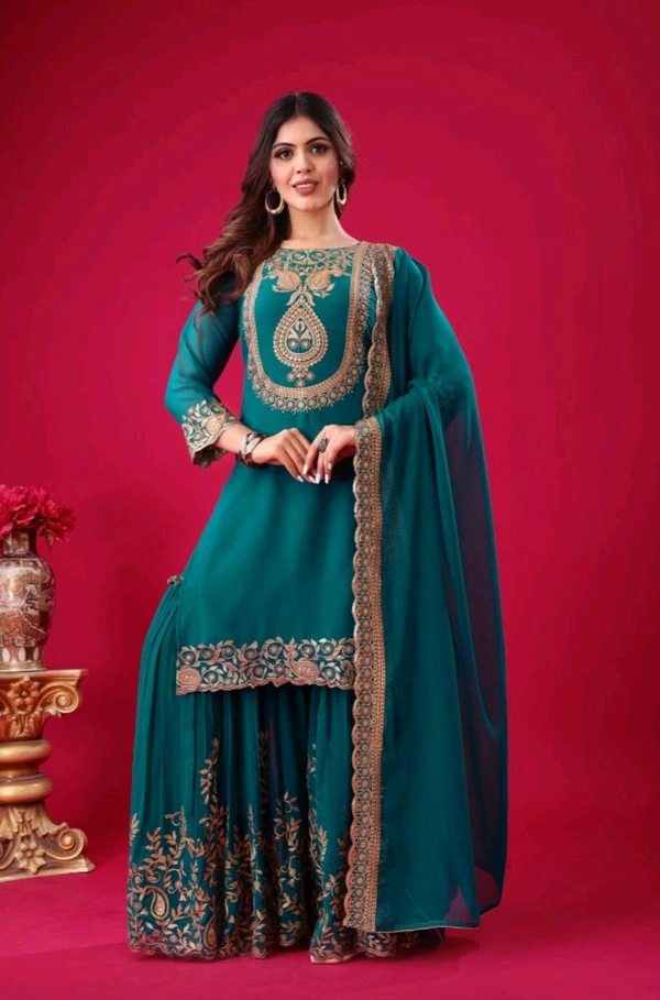 Amazing Yellow Color Faux Georgette With Embroidery Sequence Thread Work Salwar Suit
 - Mosque, M