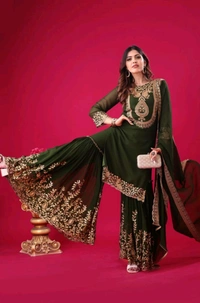 Amazing Yellow Color Faux Georgette With Embroidery Sequence Thread Work Salwar Suit
 - Thatch Green, XXL