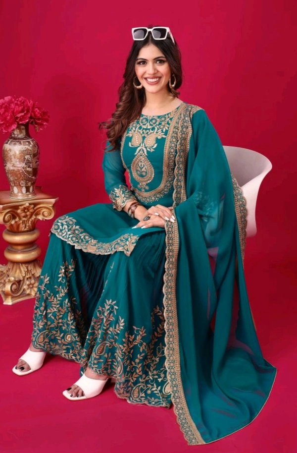 Amazing Yellow Color Faux Georgette With Embroidery Sequence Thread Work Salwar Suit
 - Mosque, XXL