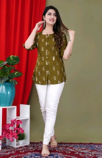 Casual Roll Up Sleeves Printed Women Green, Yellow, White Top
 - Mehandi, 3XL
