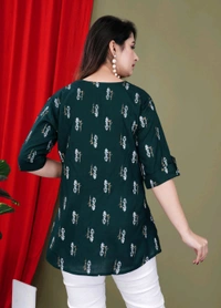 Casual Roll Up Sleeves Printed Women Green, Yellow, White Top
 - Dark Green, 5XL
