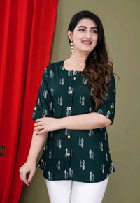 Casual Roll Up Sleeves Printed Women Green, Yellow, White Top
 - Dark Green, 5XL
