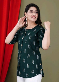 Casual Roll Up Sleeves Printed Women Green, Yellow, White Top
 - Dark Green, 5XL