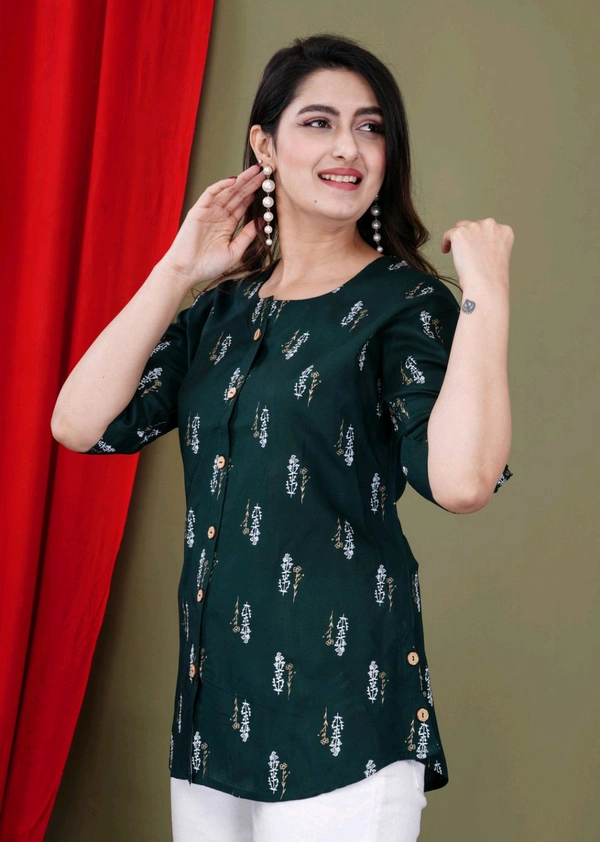Casual Roll Up Sleeves Printed Women Green, Yellow, White Top
 - Dark Green, 5XL