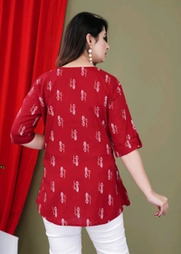 Casual Roll Up Sleeves Printed Women Green, Yellow, White Top
 - Maroon, XL