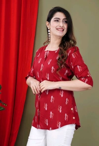Casual Roll Up Sleeves Printed Women Green, Yellow, White Top
 - Maroon, 5XL