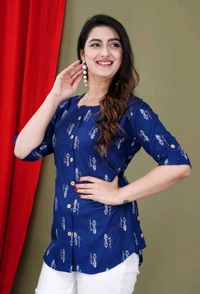Casual Roll Up Sleeves Printed Women Green, Yellow, White Top
 - Blue, L