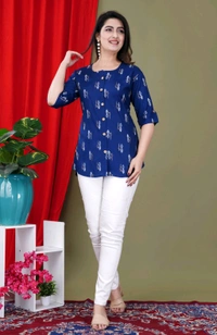Casual Roll Up Sleeves Printed Women Green, Yellow, White Top
 - Blue, XL