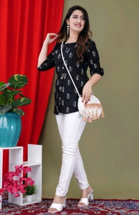 Casual Roll Up Sleeves Printed Women Green, Yellow, White Top
 - Black, 4XL