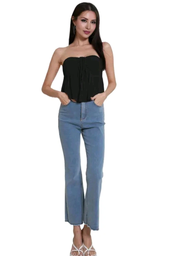 Trendy Drawstring Front Off-Shoulder Ruffle Hem Tube Top | 
 - Black, M