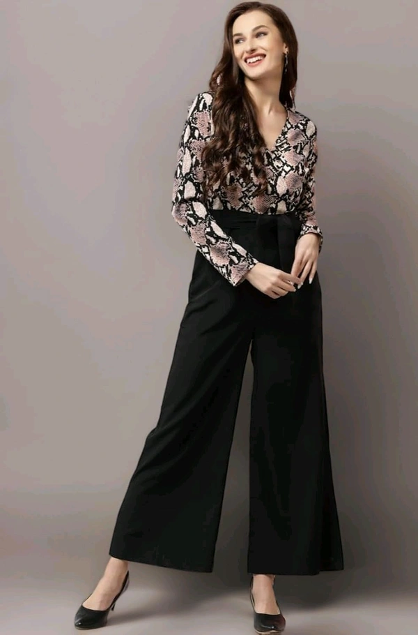 Women's Printed Maxi Jumpsuit, Black And Beige - Clam Shell, XL