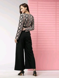 Women's Printed Maxi Jumpsuit, Black And Beige - Clam Shell, XL