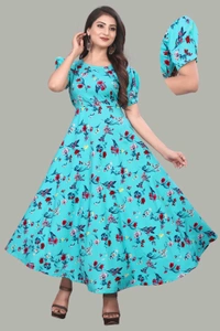 Women A-line Multicolor Maxi/Full Length Dress
 - Turquoise Blue, M