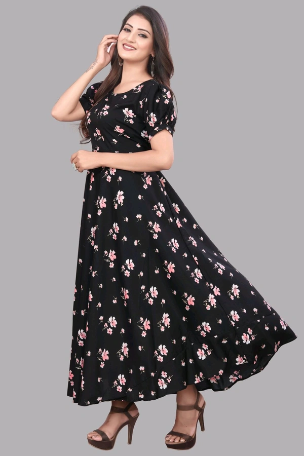 Women A-line Multicolor Maxi/Full Length Dress
 - Black, L