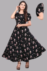 Women A-line Multicolor Maxi/Full Length Dress
 - Black, XXL