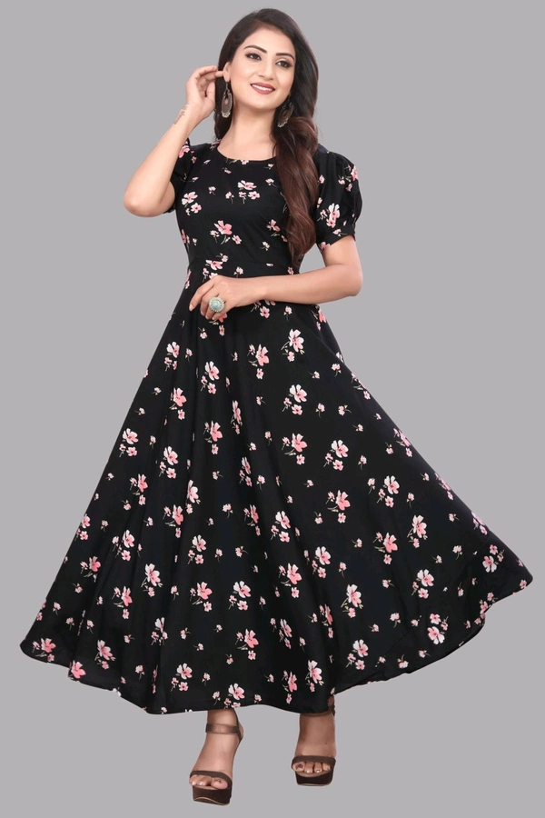 Women A-line Multicolor Maxi/Full Length Dress
 - Black, 5XL