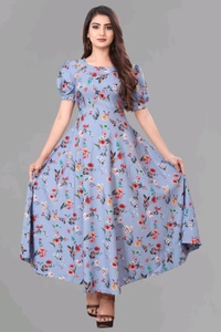 Women A-line Multicolor Maxi/Full Length Dress
 - Periwinkle Gray, S