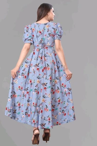 Women A-line Multicolor Maxi/Full Length Dress
 - Periwinkle Gray, 5XL