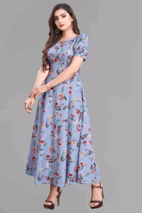 Women A-line Multicolor Maxi/Full Length Dress
 - Periwinkle Gray, 5XL