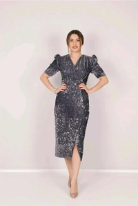 Partywear Bodycon Pink Dress
 - Grey, XXL