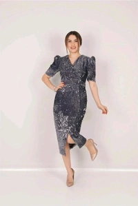 Partywear Bodycon Pink Dress
 - Grey, XXL