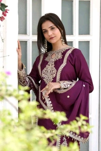 Heavy Chinon Silk kurti Eith Embroidered salwar And Dupatta Set
 - Tawny Port, L