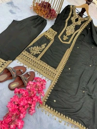 Heavy Chinon Silk kurti Eith Embroidered salwar And Dupatta Set
 - Black, S