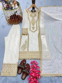 Heavy Chinon Silk kurti Eith Embroidered salwar And Dupatta Set
 - Athens Gray, XXXL