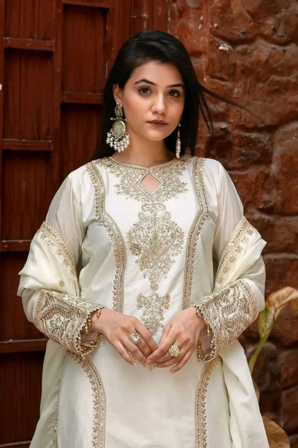Heavy Chinon Silk kurti Eith Embroidered salwar And Dupatta Set
 - Athens Gray, XXXL