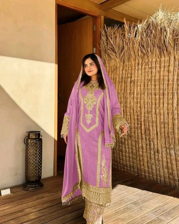 Heavy Chinon Silk kurti Eith Embroidered salwar And Dupatta Set
 - Bouquet, XL