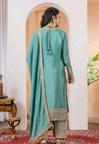 Heavy Chinon Silk kurti Eith Embroidered salwar And Dupatta Set
 - Breaker Bay, M