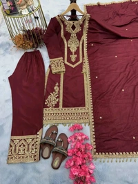 Heavy Chinon Silk kurti Eith Embroidered salwar And Dupatta Set
 - Heath, M