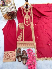 Heavy Chinon Silk kurti Eith Embroidered salwar And Dupatta Set
 - Cardinal, XXL