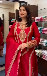 Heavy Chinon Silk kurti Eith Embroidered salwar And Dupatta Set
 - Cardinal, XXL