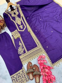 Heavy Chinon Silk kurti Eith Embroidered salwar And Dupatta Set
 - Meteorite, XXL