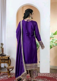 Heavy Chinon Silk kurti Eith Embroidered salwar And Dupatta Set
 - Meteorite, XXL