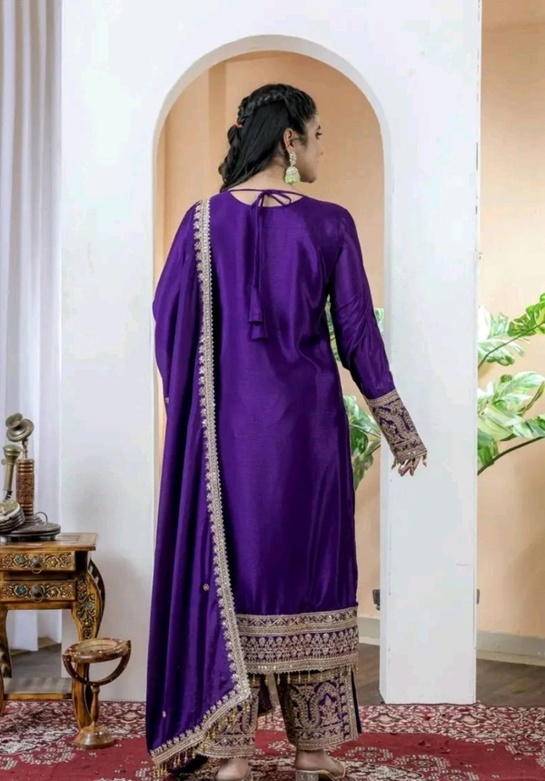 Heavy Chinon Silk kurti Eith Embroidered salwar And Dupatta Set
 - Meteorite, XXL