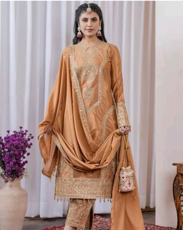 Heavy Chinon Silk kurti Eith Embroidered salwar And Dupatta Set
 - Cape Palliser, XXXL