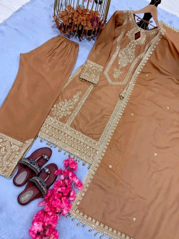 Heavy Chinon Silk kurti Eith Embroidered salwar And Dupatta Set
 - Cape Palliser, XXXL