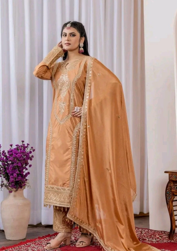 Heavy Chinon Silk kurti Eith Embroidered salwar And Dupatta Set
 - Cape Palliser, XXXL