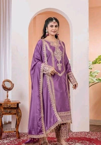 Heavy Chinon Silk kurti Eith Embroidered salwar And Dupatta Set
 - Old Lavender, XXL