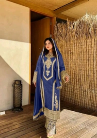 Heavy Chinon Silk kurti Eith Embroidered salwar And Dupatta Set
 - Cloud Burst, XL
