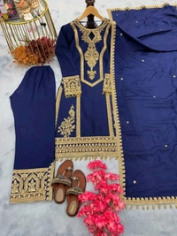 Heavy Chinon Silk kurti Eith Embroidered salwar And Dupatta Set
 - Cloud Burst, XL