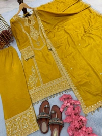 Heavy Chinon Silk kurti Eith Embroidered salwar And Dupatta Set
 - Pirate Gold, L