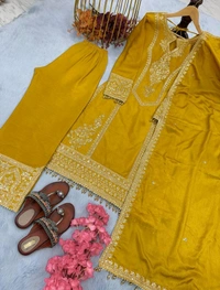 Heavy Chinon Silk kurti Eith Embroidered salwar And Dupatta Set
 - Pirate Gold, XXXL